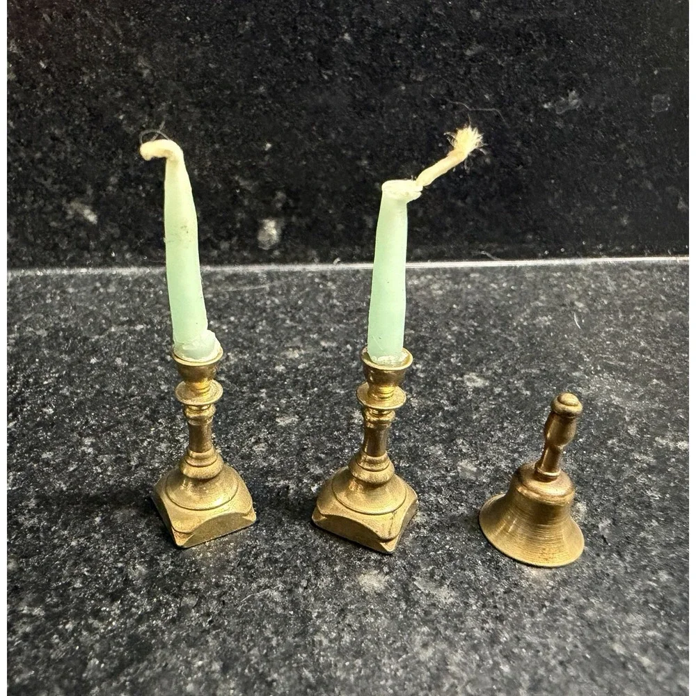 Clare-Bell Brass Works CB Vintage Miniature Set 2 Candlesticks & Snuffer USA